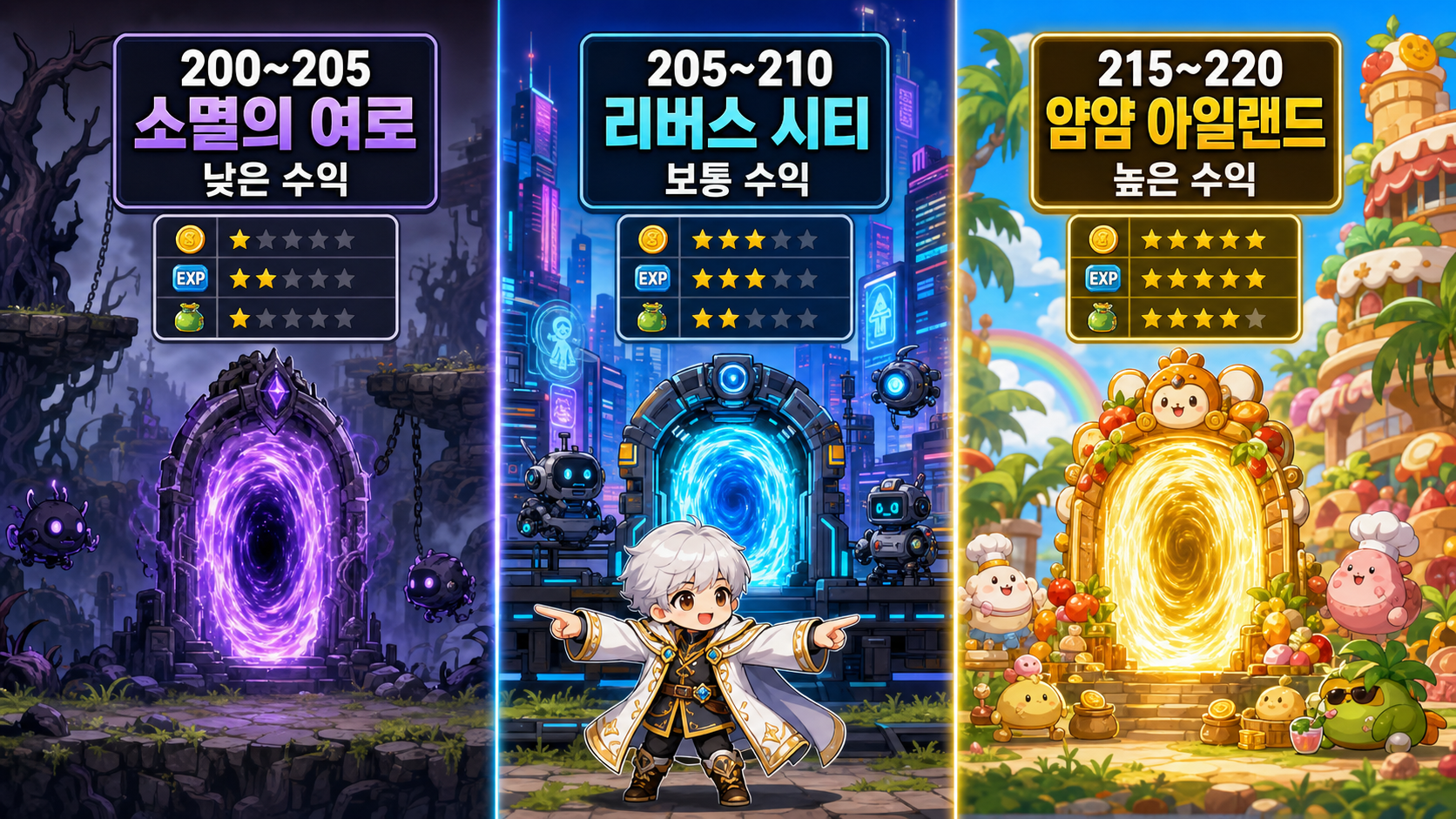 메이플스토리 200레벨 사냥터 이후 추천 루트와 수익 비교